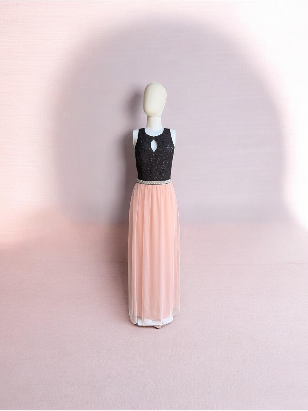 Black Lace & Blush Pink Tulle Girls' Dress